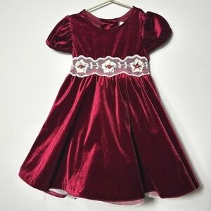Rare Editions Girls Dress 24M Burgundy Velvet Empire Waist Formal Holiday Floral